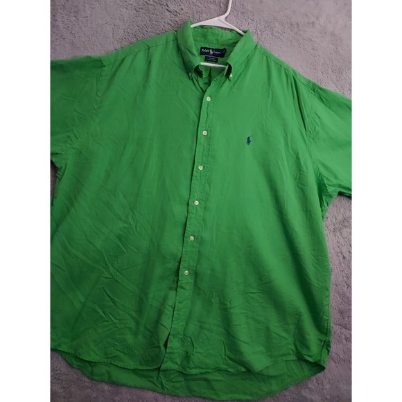 Polo Ralph Lauren Shirt Mens 2XL XXL 100% Linen Green Beach Oxford Blake Preppy - Picture 1 of 11